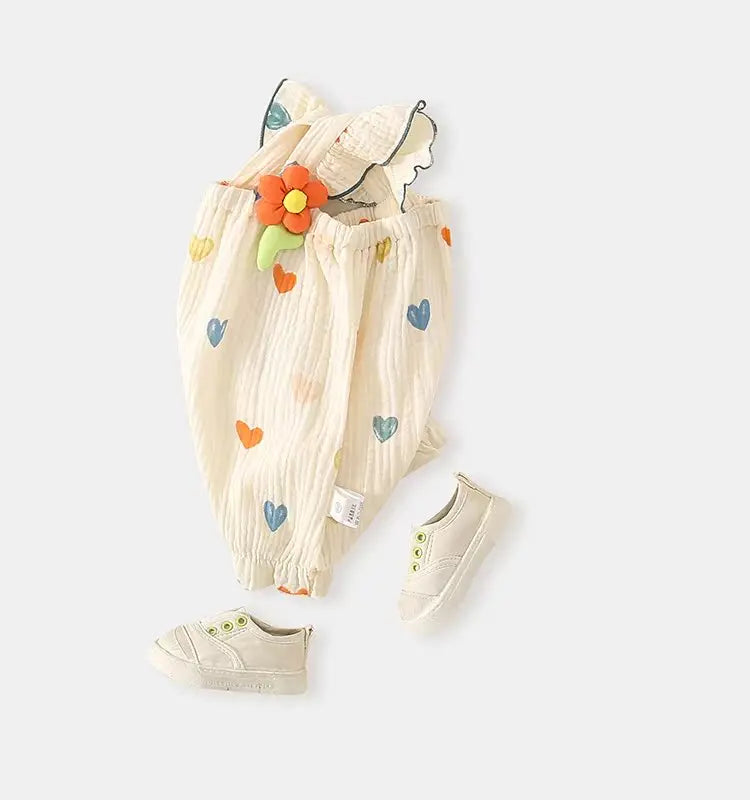 Summer Sweet Sle Baby Girl Rer Print Thin Svel Clothes for Babies Heart Pattern Cler Suit Casual Summer Outfit