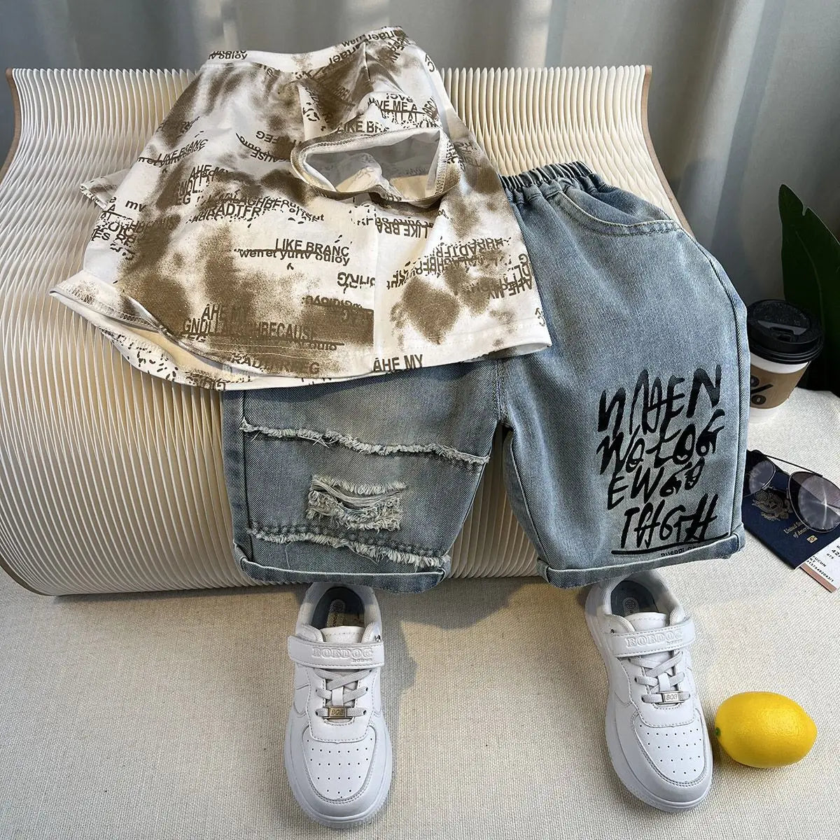 Hot Sale Fashion Baby Boy Suit Summer Clothes Short Sleeve T-shirt Short Jeans 2 Piece Set Kids Outfit  Children's Costume