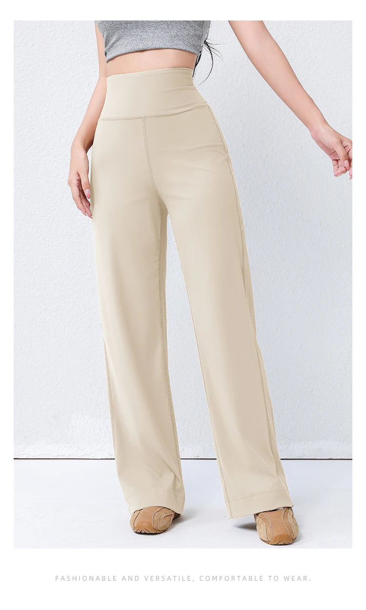 Women's High Waist Yoga Pants Loose Fit Straight Wide Leg Solid Color Spring Outdoor Wear Sports Fitness