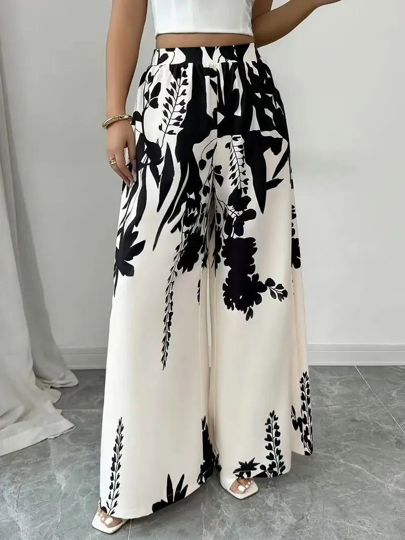 Women's fashion printed, lace-up, waist-cinching, slim-fit casual trousers for women