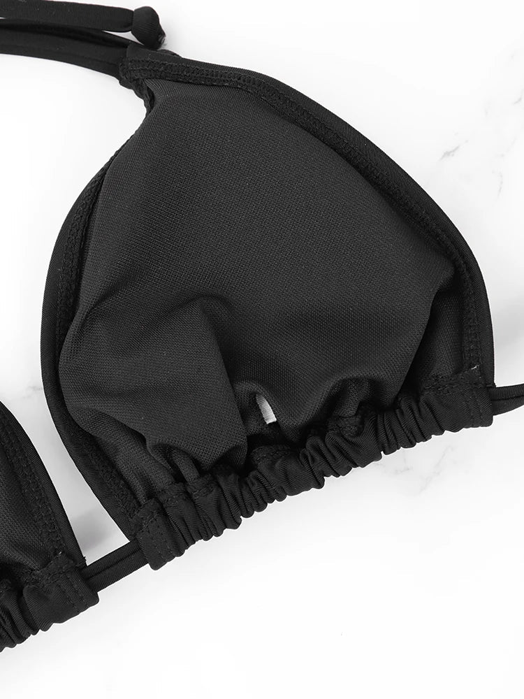 1Pc Women's Sexy Bikini Top Bra Swimsuit Summer Beach Style Solid Color Hanging Neck Bareback Strap Bikini Swimsuit Bra Swimsuit