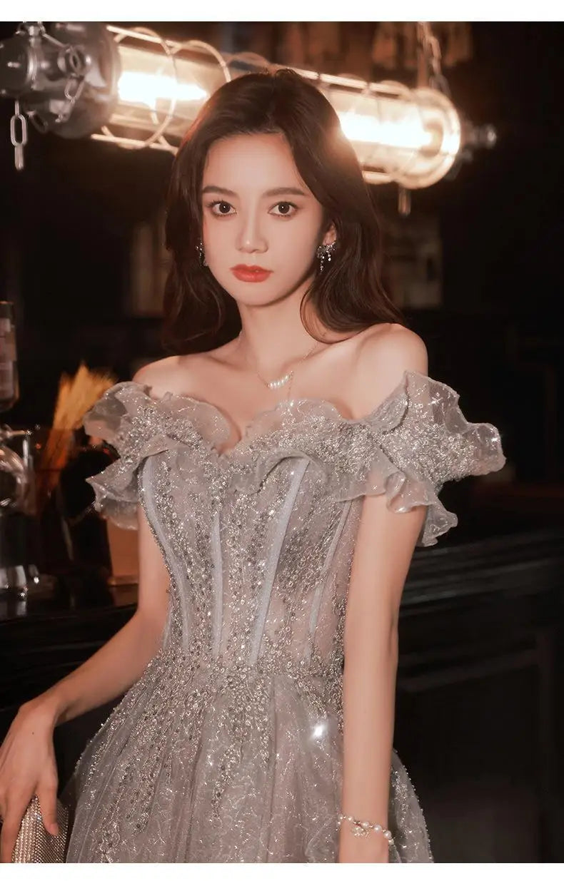 Banquet Evening Dress for Women New Style Spring and Summer One Shoulder Elegant Annual Meeting Host Fairy Style Birthday Dress