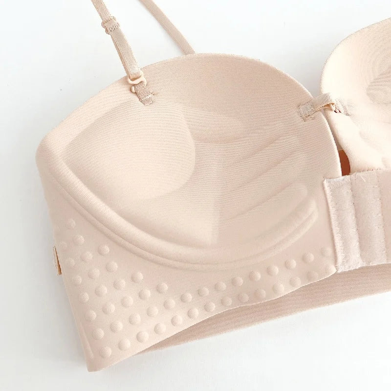 Front Closure Strapless Bras For Women Seamless Push Up Brassiere Thick Soft Underwear Solid Color Adjustable Invisible Lingerie