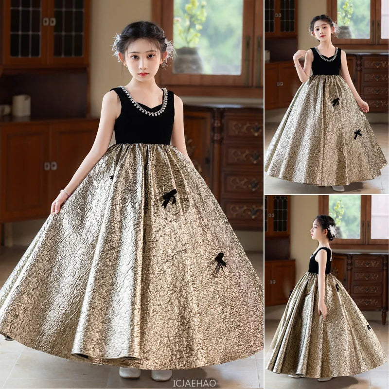 Party Dress Black Girls Evening Princess Gown Kids  Outfit Fashion Show Formal Wear Pageant Host Piano Recital Performance
