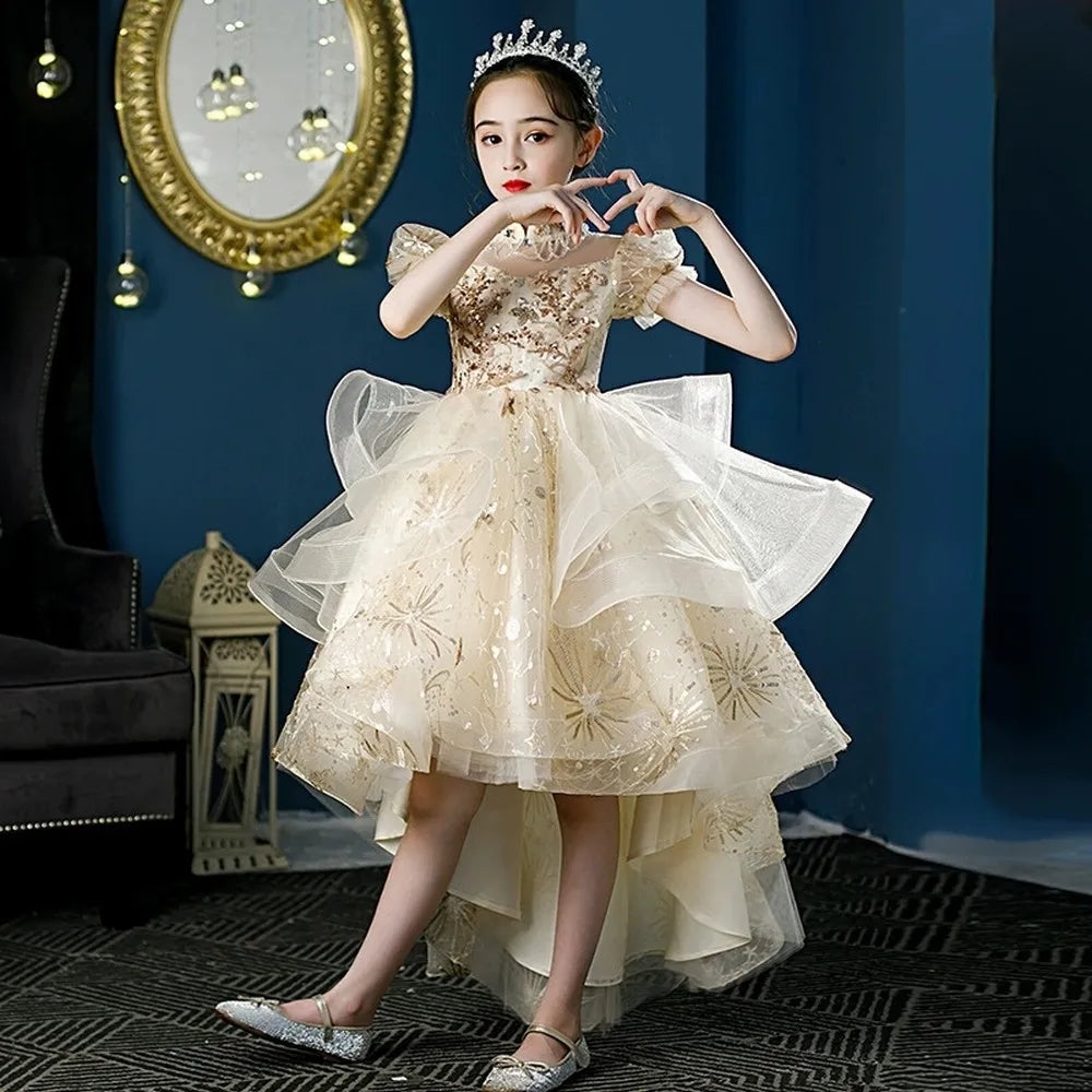 Champagne Princess Special Occasion Flower Girl Dress Wedding Pary Prom Birthday First Communion Baby Child Kid Pageant Gown