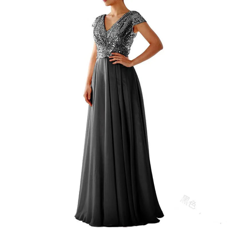 Women Formal Evening Dress Sexy Sequined V Neck Floor-length Dresses for Party Gatherings Banquets Proms Weddings Formal Events