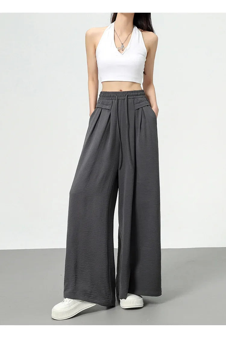 High Waist Wide Leg Pants Women's Ice Silk Loose Fit Casual Trousers Skirt Spring Summer New Style Sliko Moutain Lazy Pants