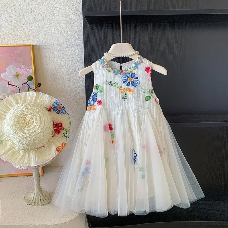 Baby Girl Princess Floral Embroidery Dress Toddler Child Elegant Ruffled Vestido Party Birthday Dress Summer Baby Clothes 1-12Y