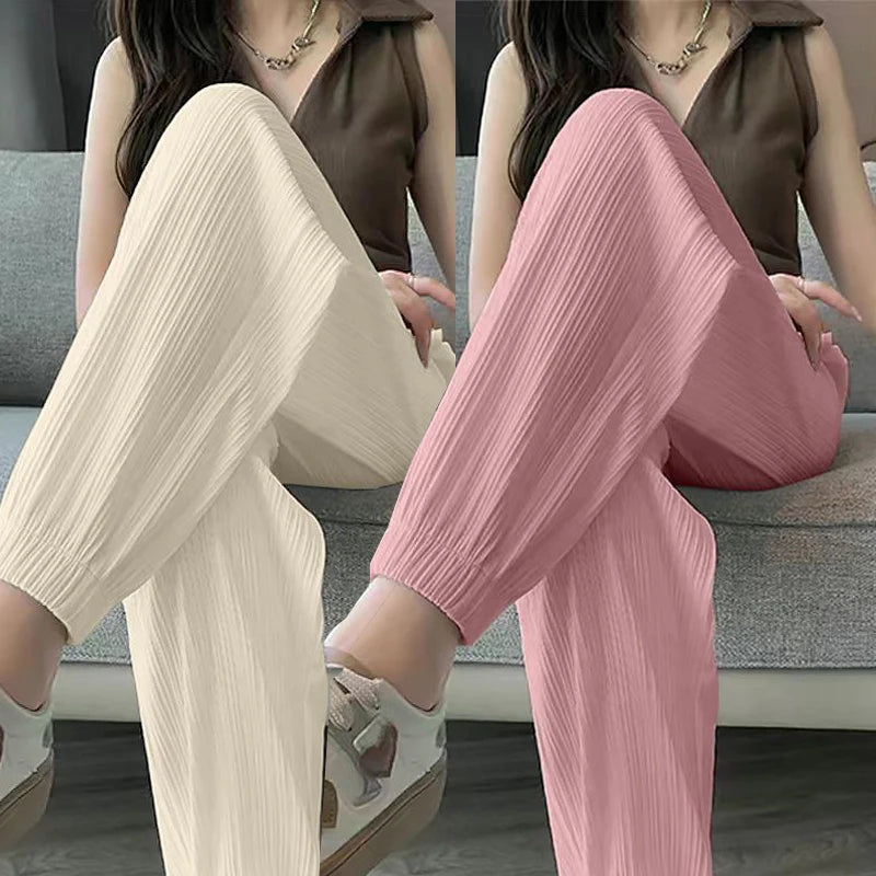 Thin Casual Wide Leg Harem Ankle-Length Pants Solid Elastic Waist Women New In ClothingSweet Streetweat Summer Long Trousers OL