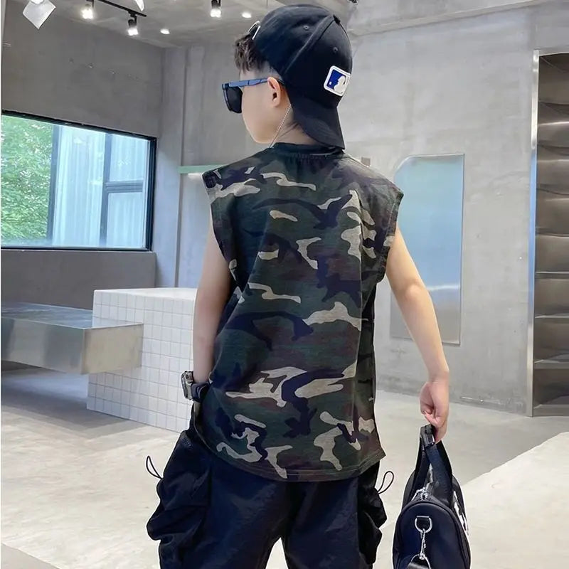 Boys Camouflage Vest Set Summer New Style Children's Sleeveless T-shirt Shorts Two Piece Set