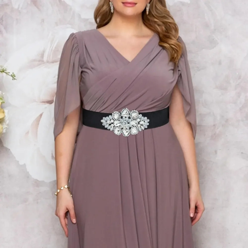 Rhinestone Elastic Belt Black Women's Stretch Belt Gold Girls Wide Crystal Flower Waist Jewelry Accessories for Dress