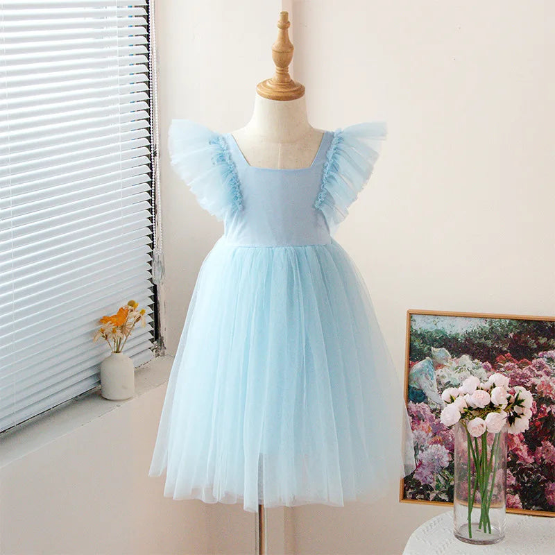 1-8Years New Little Girls Party Dress for Princess Dress Solid Child Clothes Flower Girl Birthday Princess Dress for Kids