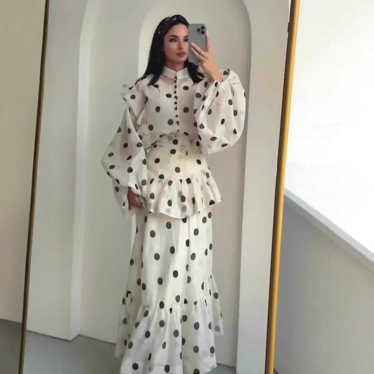Women Abayas Party Dresses Dot Print Eid Ramadan Ruffles Vestidos Morocco Dubai Muslim Jalabiya Kaftan Islam Arab Long Robe