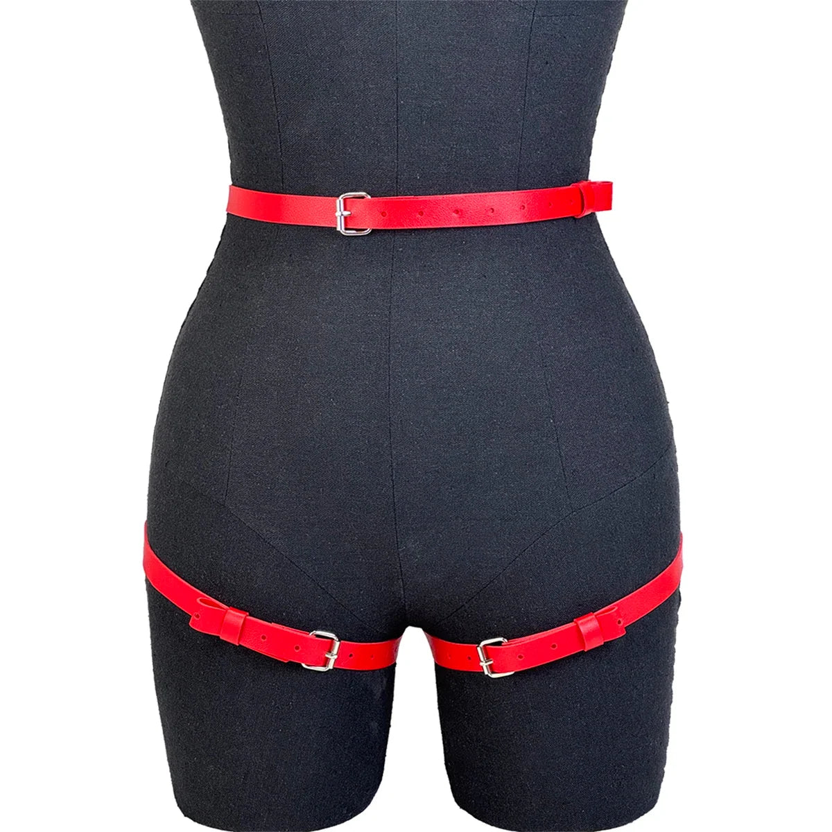 Women PU Leather Decor Harness Sexy Bow Bondage Suspender Erotic Lingerie Thigh Garter Belt Adjustable Waist Accessories