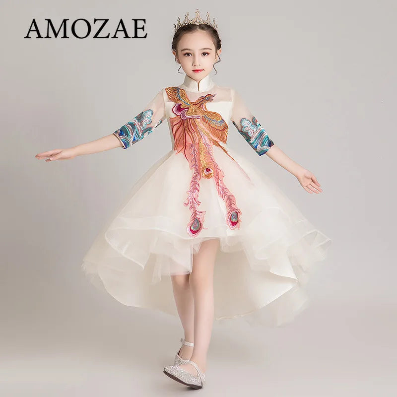 New Fashion Flower Girl Dress Bead Appliques Birthday Party Wedding Dress Children Fancy Princess First Communion Gown