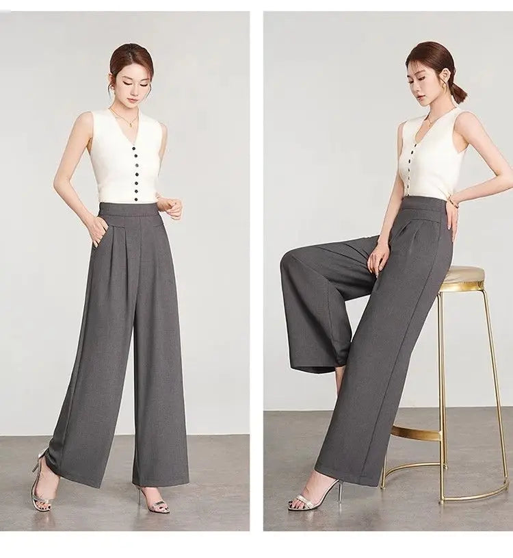 Women's Black High Waist Wide Leg Pants Pleated Loose Fit Formal Casual Trousers