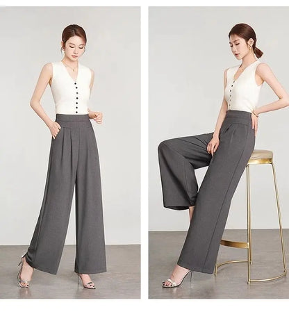 Women's Black High Waist Wide Leg Pants Pleated Loose Fit Formal Casual Trousers