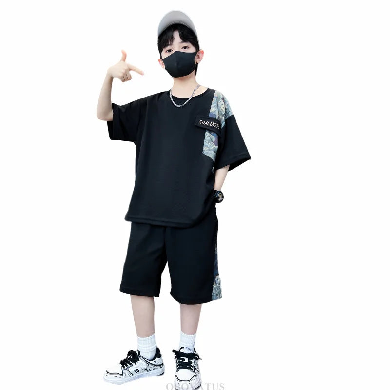 Boys Summer Suit Kids Short Sleeve T-Shirt Sports Casual Outfits for Teenage Boy Clothing Sets With Cartoon Bear