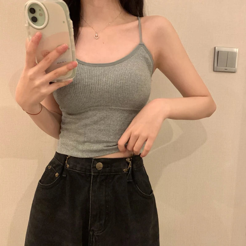Sexy ort Strap Vest Women's Inner Wear with Chest Pad Autumn Winter ort Sle Bal Trendy Base irt for Young Women