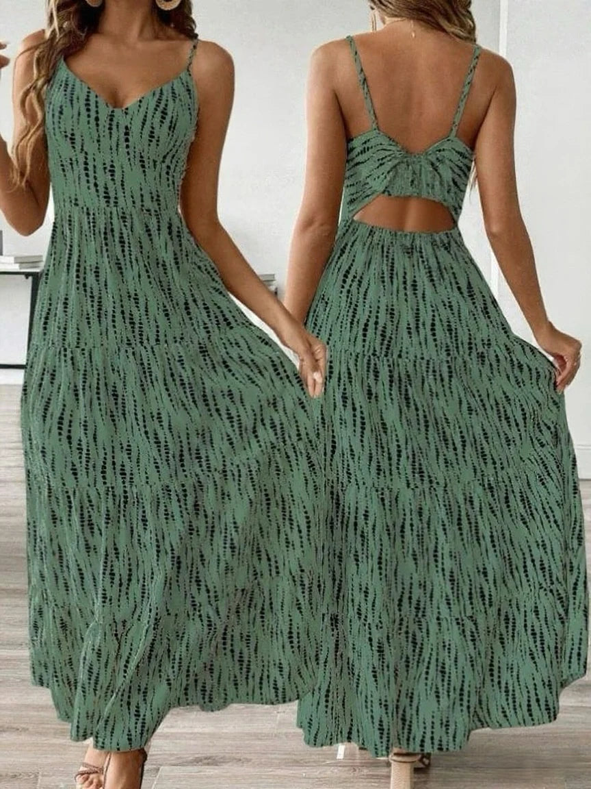 Women's Western Vacation Style Off-the-shoulder Dress Spring/Summer New Asymmetric Striped Design Maxi Dress
