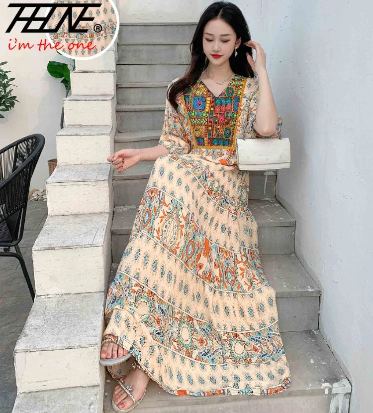 Indian Dress for Women Summer Embroidery Chic Elegant Party Dresses Clothes Vintage Long Maxi Prom Bohemian Beach Robe Vestidos