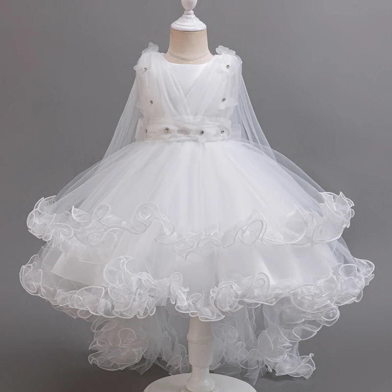 Girls White Pink Party Princess Dress Kids Girl Tailing Dresses for Wedding Birthday Ceremony Baby Girl Gown