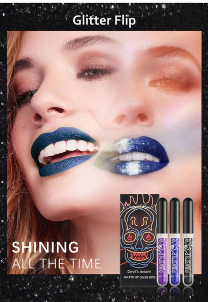 Lip Glaze Long-Lasting Matte Glitter Non-Fading Non-Stick Cup Non-Fading Lip Gloss Metal Shiny Lip Gloss Valentine's Day Gift Lip Glaze