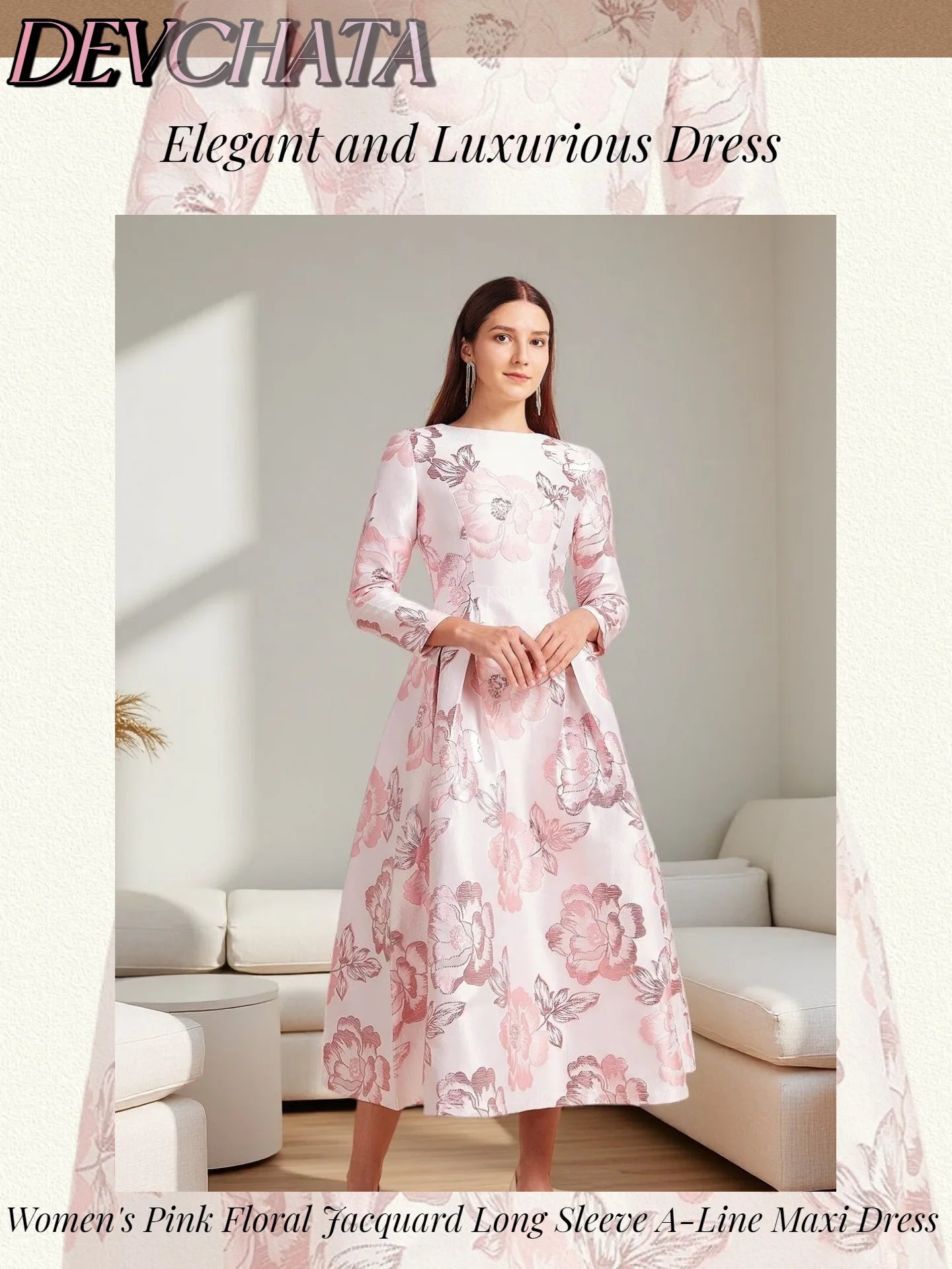 Autumn-Winter New Luxury Elegant Pink Party Banquet Evening Gown for Wedding Guest Dresses