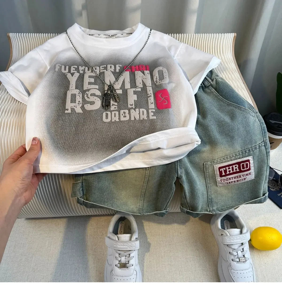 Hot Sale Fashion Baby Boy Suit Summer Clothes Short Sleeve T-shirt Short Jeans 2 Piece Set Kids Outfit  Children's Costume