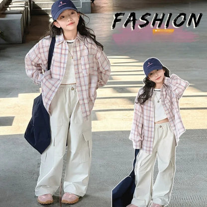 Girl's Shirt Spring and Autumn 2025 New Children's Spring Clothing Top, Stylish Thin Children's Plaid Shirt