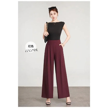 Women's Black High Waist Wide Leg Pants Pleated Loose Fit Formal Casual Trousers