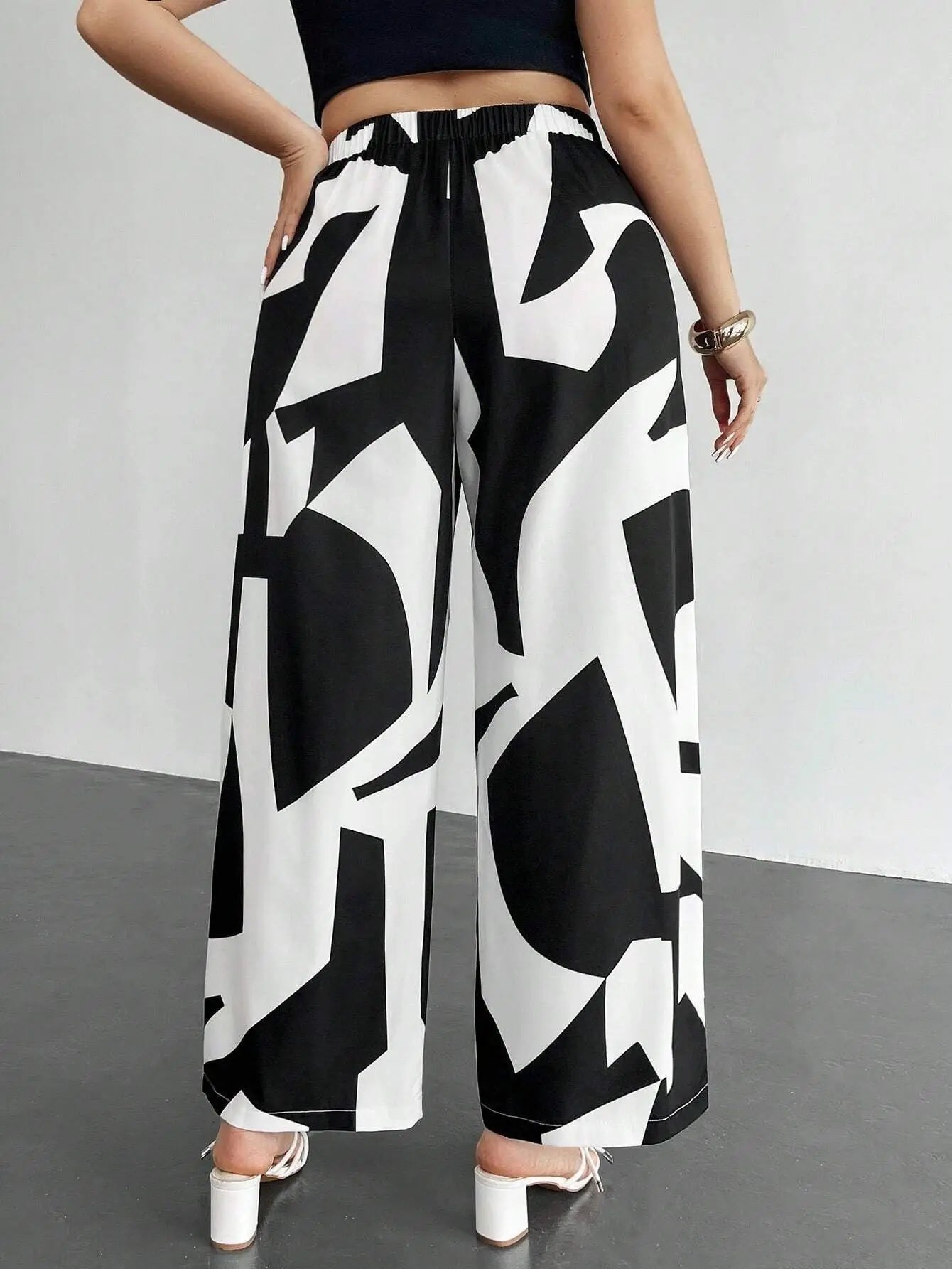 New Pantalones De Las Mujeres Spodnie Beach Geometric Print Vacation Loose Wide Leg Pants Women High Waist Casual Straight Pants