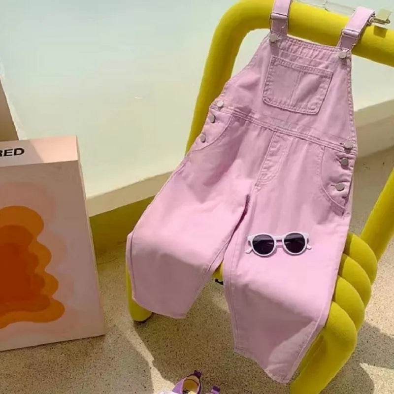 Baby Girl Denim Overalls Pant Pocket Fly Sleeve Shirt Toddler Teen Child Suspender Trousers Kid Dungaree Baby Clothes 3-14Y