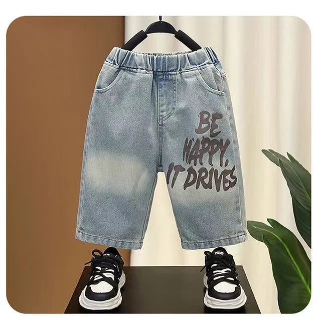 Boys Summer Clothing Set New Handsome Children's Short Sleeved Clothes Trendy Baby T-shirt Jeans Thin Two-piece Set