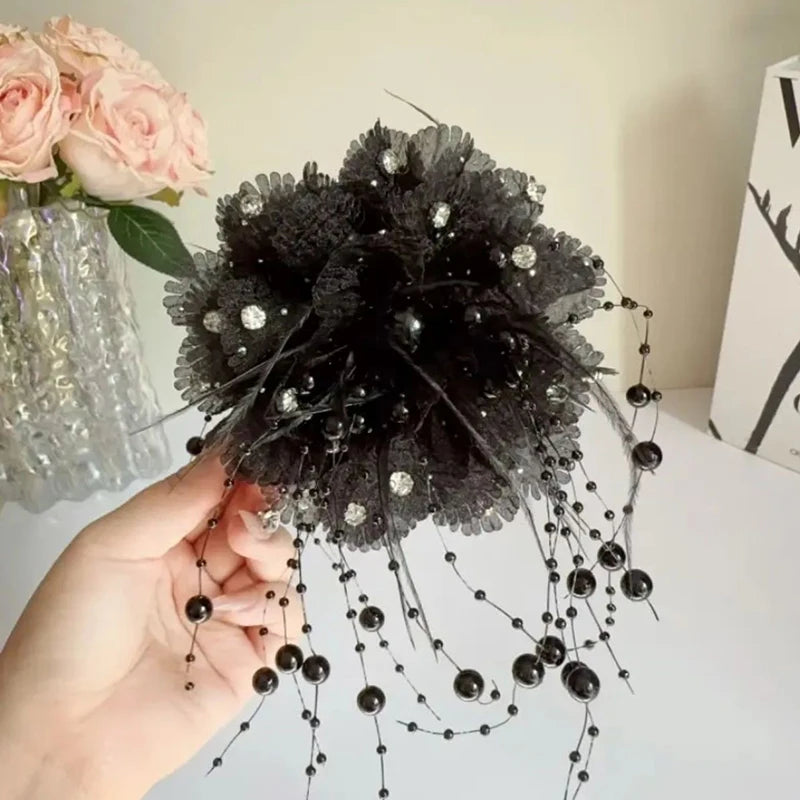 Fashion Fairy Butterfly Feather Tassel Hair Claw Shark Clips Temperament Mesh Flower Claw Clip Women Headwear Hair Accessories