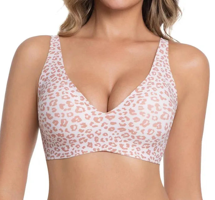 Wireless Seamless Leopard Bra Women's Full Coverage Thin Cup with Soft Support Breathable Fabric Comfortable Plus Size Fit