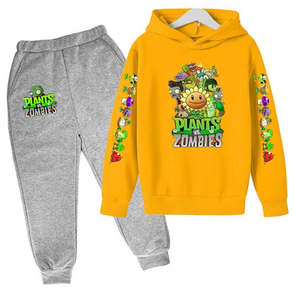 Kids Hooded Pullover Popular Game Plants vs. Monster Print Boys/Girls Top/Pants 3-13Y Casual Fun Sports Charming  Clothing Set