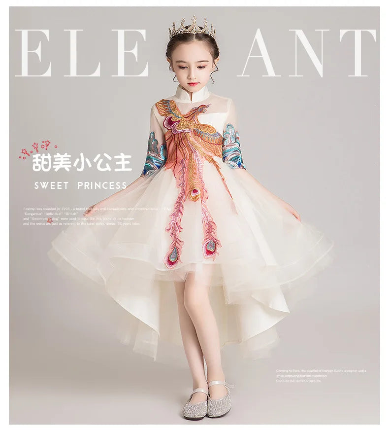 New Fashion Flower Girl Dress Bead Appliques Birthday Party Wedding Dress Children Fancy Princess First Communion Gown