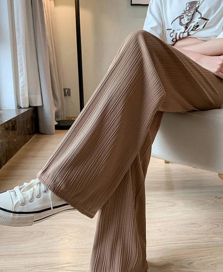 Spring Summer Ice Silk Wide Leg Pants for Women Korean Thin Chiffon High Waist Saggy Loose Straight Casual Fashion Trousers