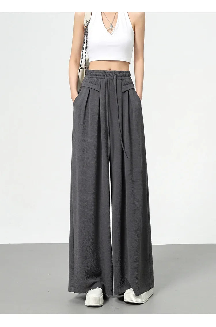 High Waist Wide Leg Pants Women's Ice Silk Loose Fit Casual Trousers Skirt Spring Summer New Style Sliko Moutain Lazy Pants