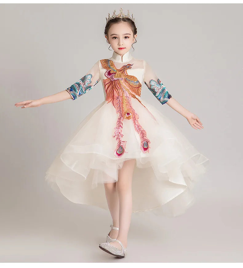 New Fashion Flower Girl Dress Bead Appliques Birthday Party Wedding Dress Children Fancy Princess First Communion Gown