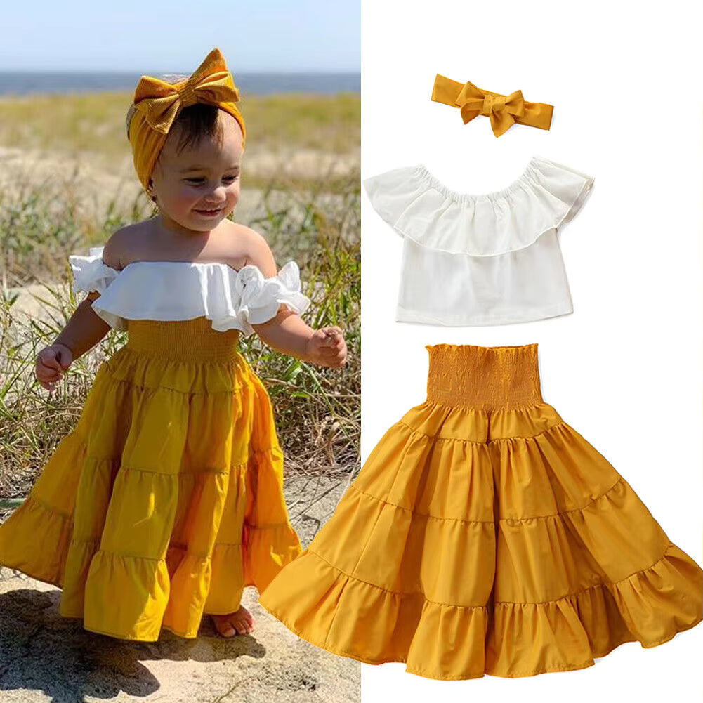 Toddler Kid Baby Girl Clothes Sets Children Outfits Summer Ruffle Off Shoulder Tops Skirts Holiday Clothing