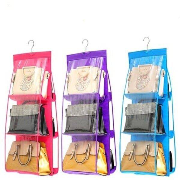 6 pocket dust-proof transparent hanging handbag organizer