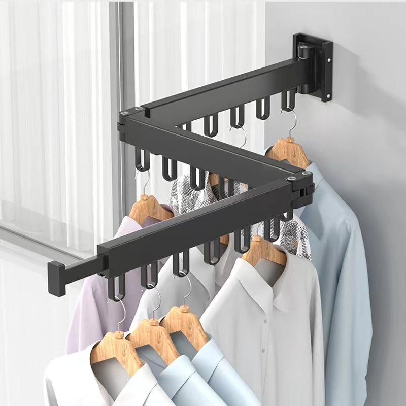 360" Folding Clothes Hanger Wall Mount Indoor & Outdoor Space Saving Aluminum Home Laundry Clothesline