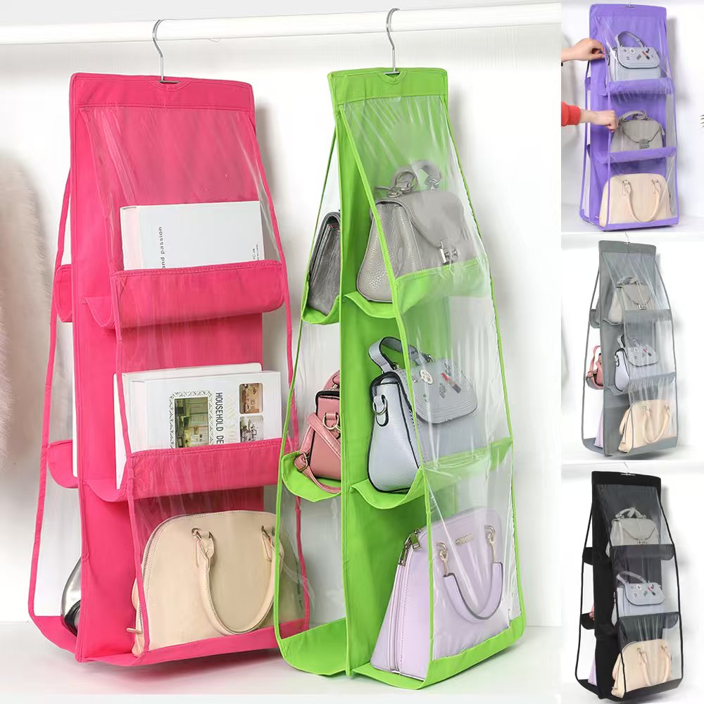 6 pocket dust-proof transparent hanging handbag organizer