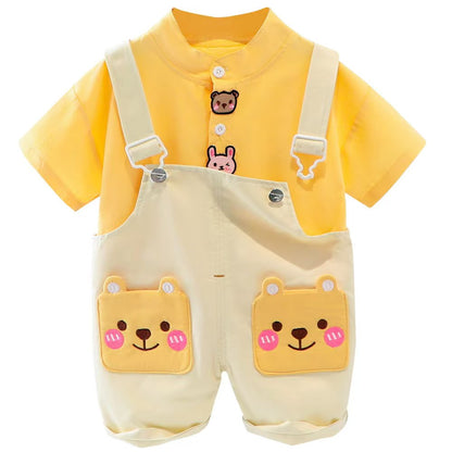 Baby Clothes Children's Casual Outfit  Summer New Cute Baby Boys Clothing Sets For Girls Cartoon Shirt Strap Pants Suit