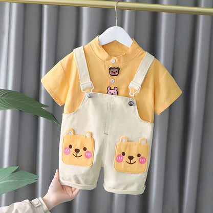 Baby Clothes Children's Casual Outfit  Summer New Cute Baby Boys Clothing Sets For Girls Cartoon Shirt Strap Pants Suit