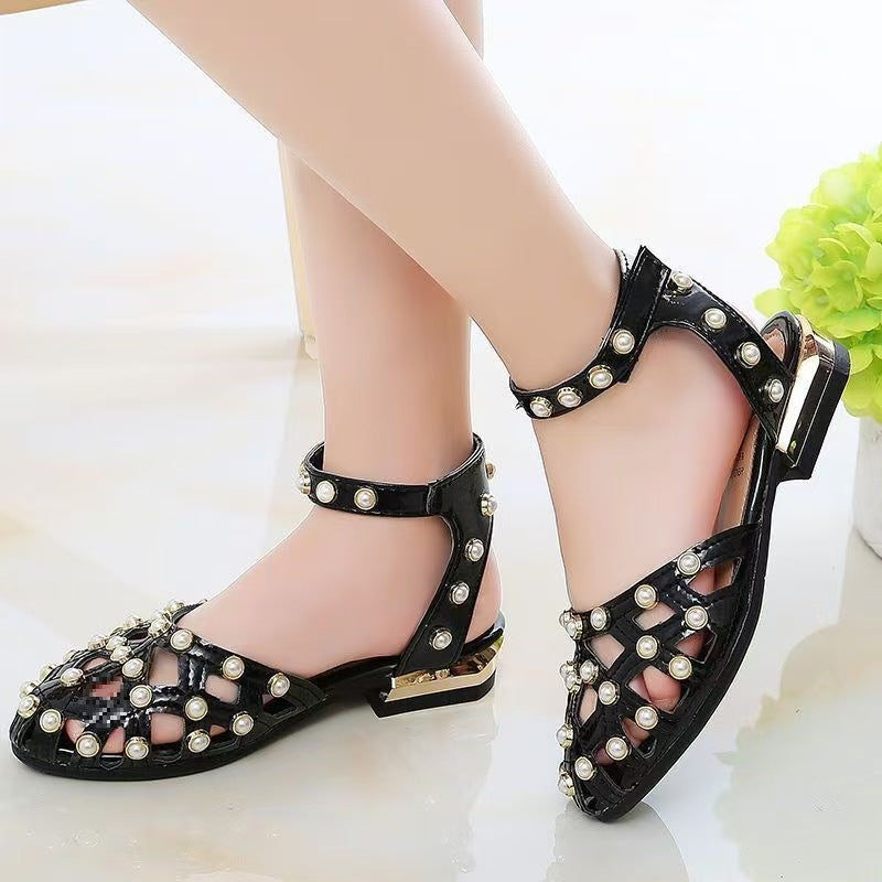 Children's High Heels Korean Version Princess Fish Mouth Bow Little Girl Crystal Shoes