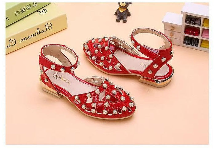 Children's High Heels Korean Version Princess Fish Mouth Bow Little Girl Crystal Shoes
