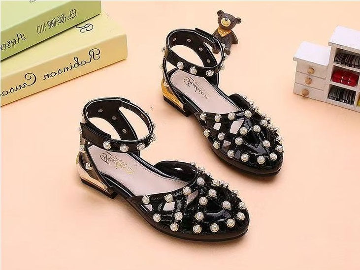 Children's High Heels Korean Version Princess Fish Mouth Bow Little Girl Crystal Shoes